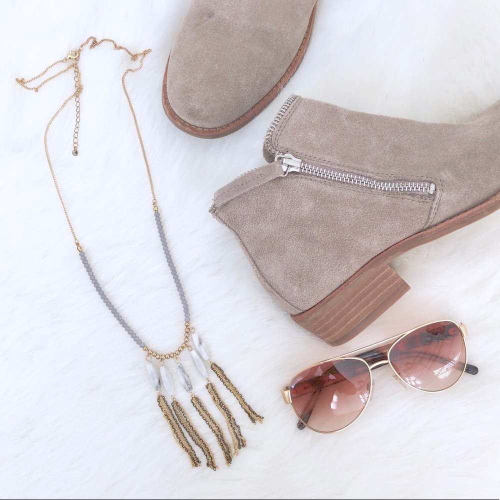 Long Gray & Gold Chandelier Necklace